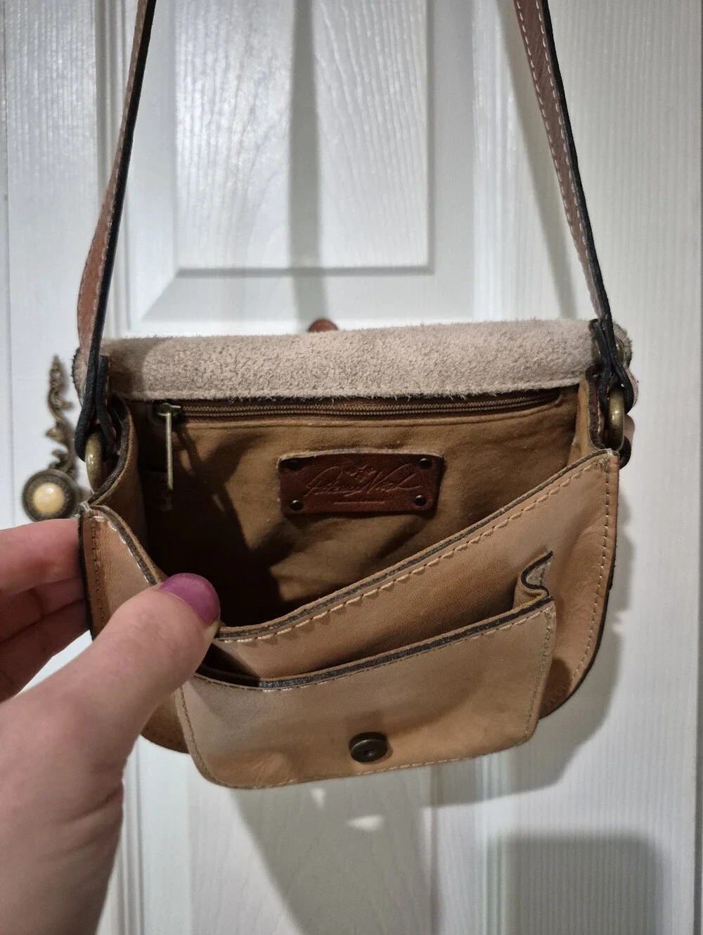 Patricia Nash Small Leather Camel Beige Crossbody Satchel